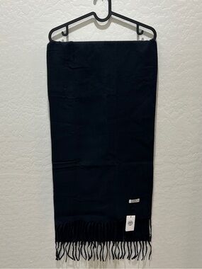 Hermes Dark Navy Fringe Wool Scarf